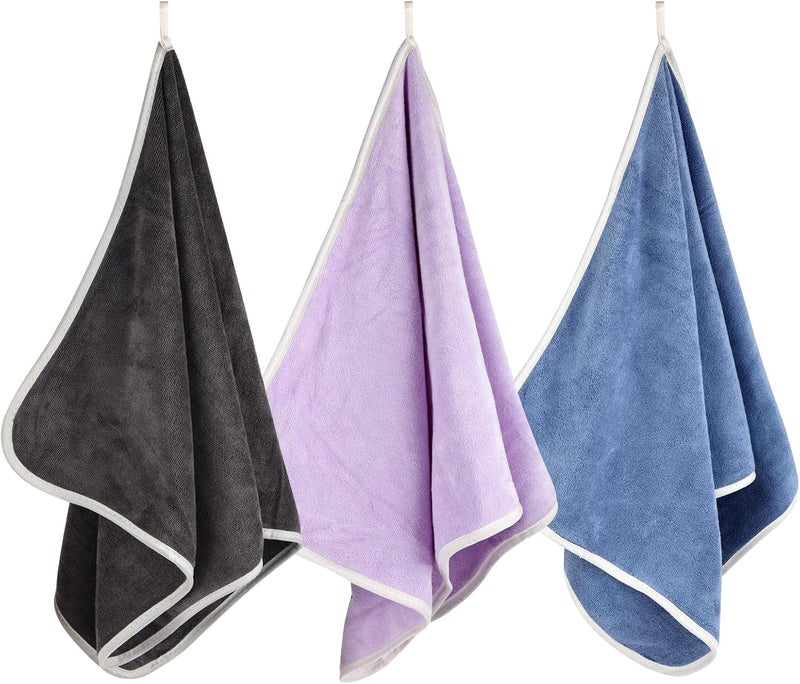 Hoiny 3 Pack Microfiber Gym Towels (14.2" x 30"), Super Soft, Quick Drying, Absorbent Towel for Fitness, Yoga, Swimming, Sports, Workout, Skin-Friendly for Women Men (Grey/Blue/Purple) - Image 1